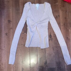 Beige Ribbed Knit Cardigan